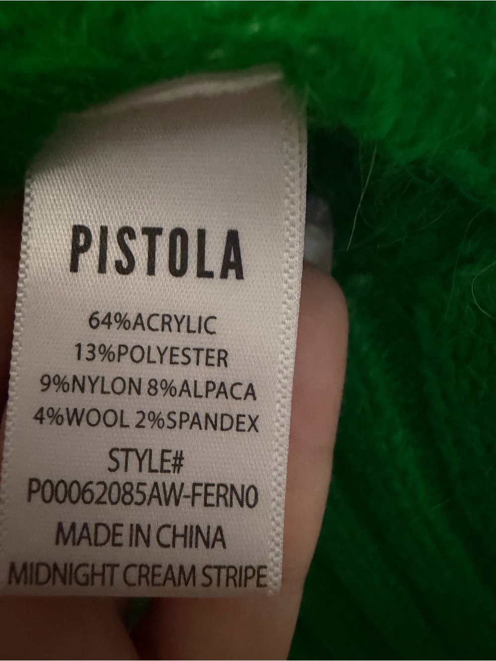 pistola Midnight Cream Stripe Bright Green Knit Crewneck Sweater - Size Small - Picture 5 of 7
